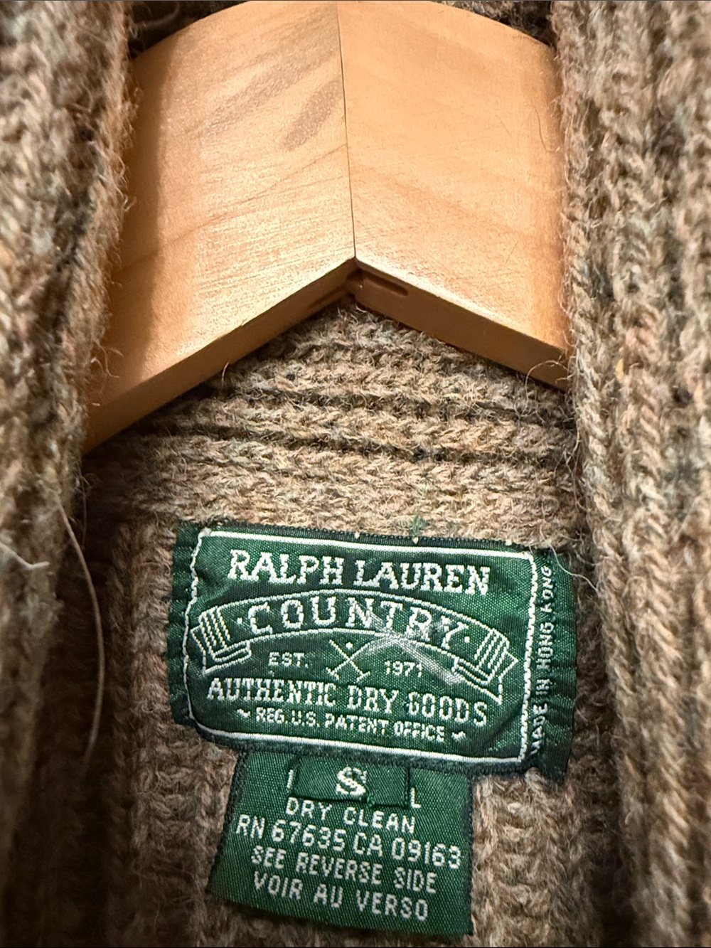 Vintage Ralph Lauren Country Ribbed Shawl Collar Cardigan in Taupe - Picture 2 of 10